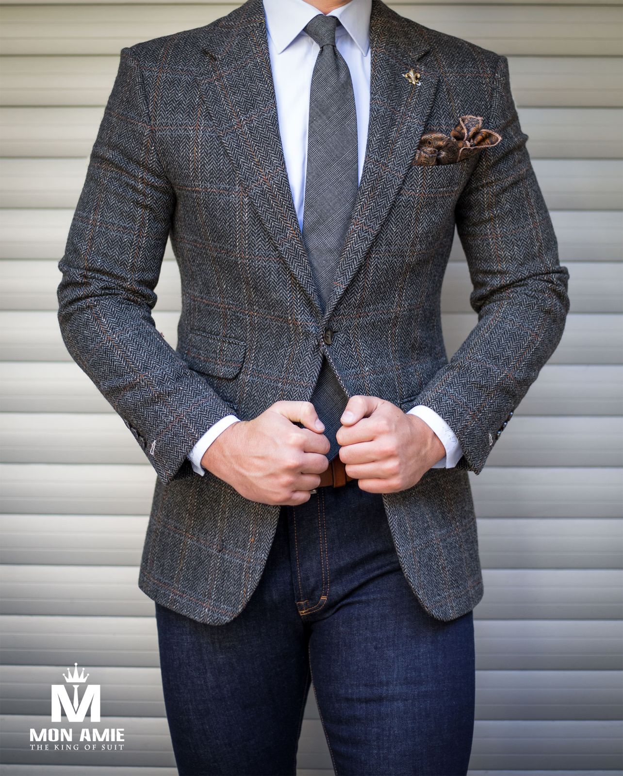 Herringbone Grey Plaid Blazer